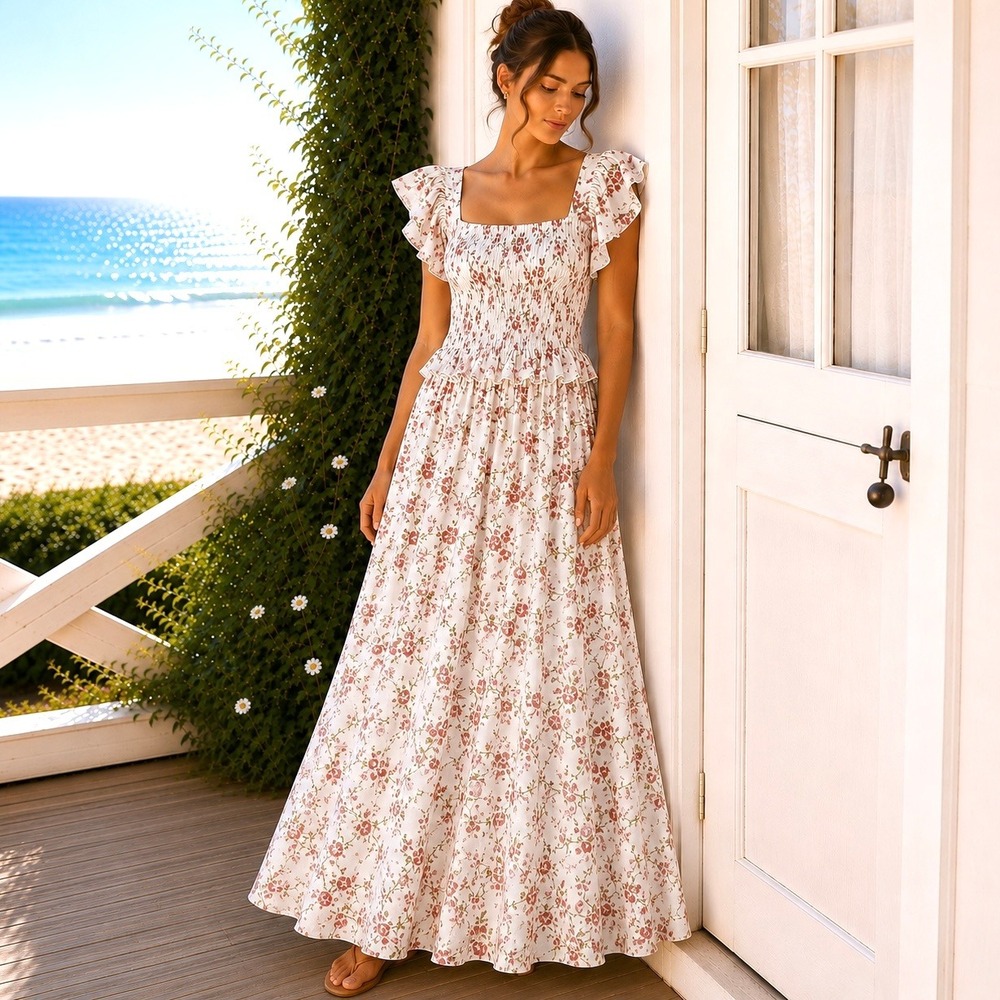Anthropologie J Gee Size 3X Maxi Dress Cottage Romantic Coquette Feminine Floral